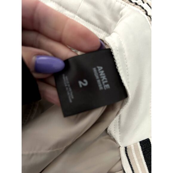 Express Ankle High Rise Beige Striped Classic Paperbag Trousers Womens Size 2 - Picture 7 of 7